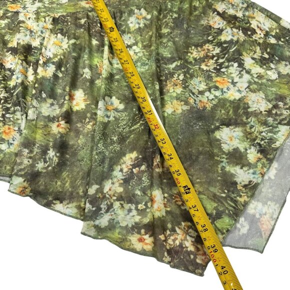 NWOT Y2K Asymmetrical Floral Midi Skirt Sz.M Green Mesh 90s Fairy Grunge Boho - Picture 9 of 11